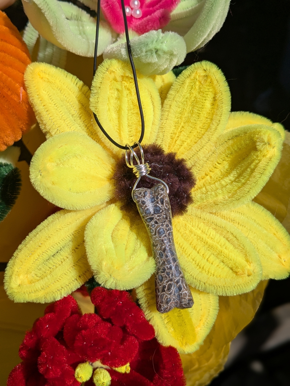 Dinosaur Bone Necklace, Fossilized Pendant, gemstone jewelry